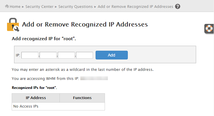 WHM Security Questions IP Tool