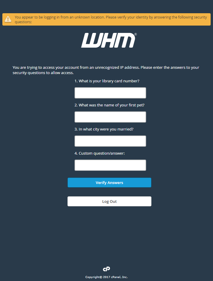 WHM Security Questions List