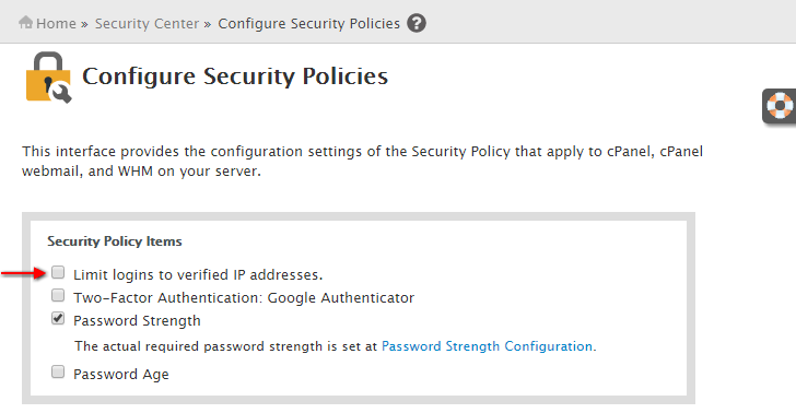 WHM Security Questions Policy