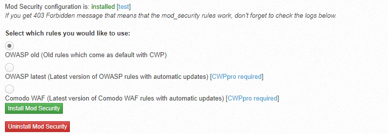 cwp pro - mod security