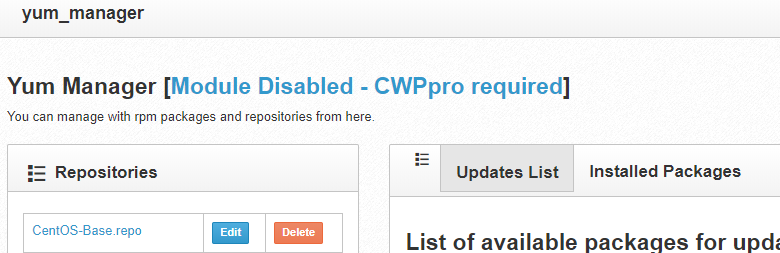 cwp pro - yum manager