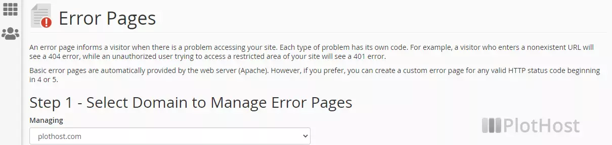 cpanel error pages