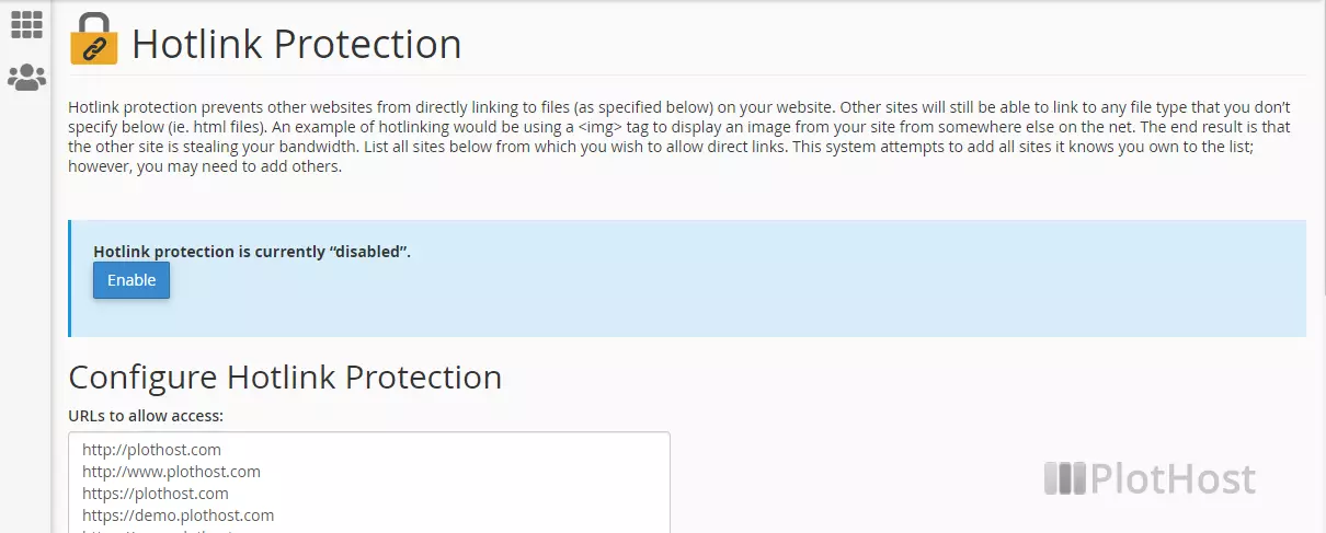 cpanel hotlink protection