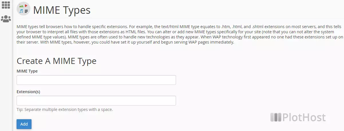cpanel mime types